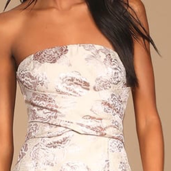 Lulu’s Redefine Regal Pale Pink Floral Flowers Jacquard Strapless Maxi Dress s - Picture 7 of 8